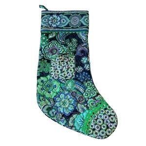 Vera Bradley Christmas Stocking Quilted Pocket Bells New Blue Rhapsody